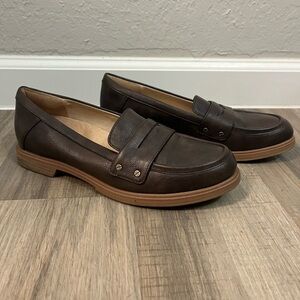 Womens Dark Brown Leather Penny Loafers